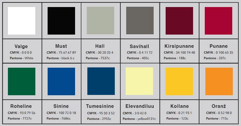 Easy-up telkide värvid CMYK & Pantone