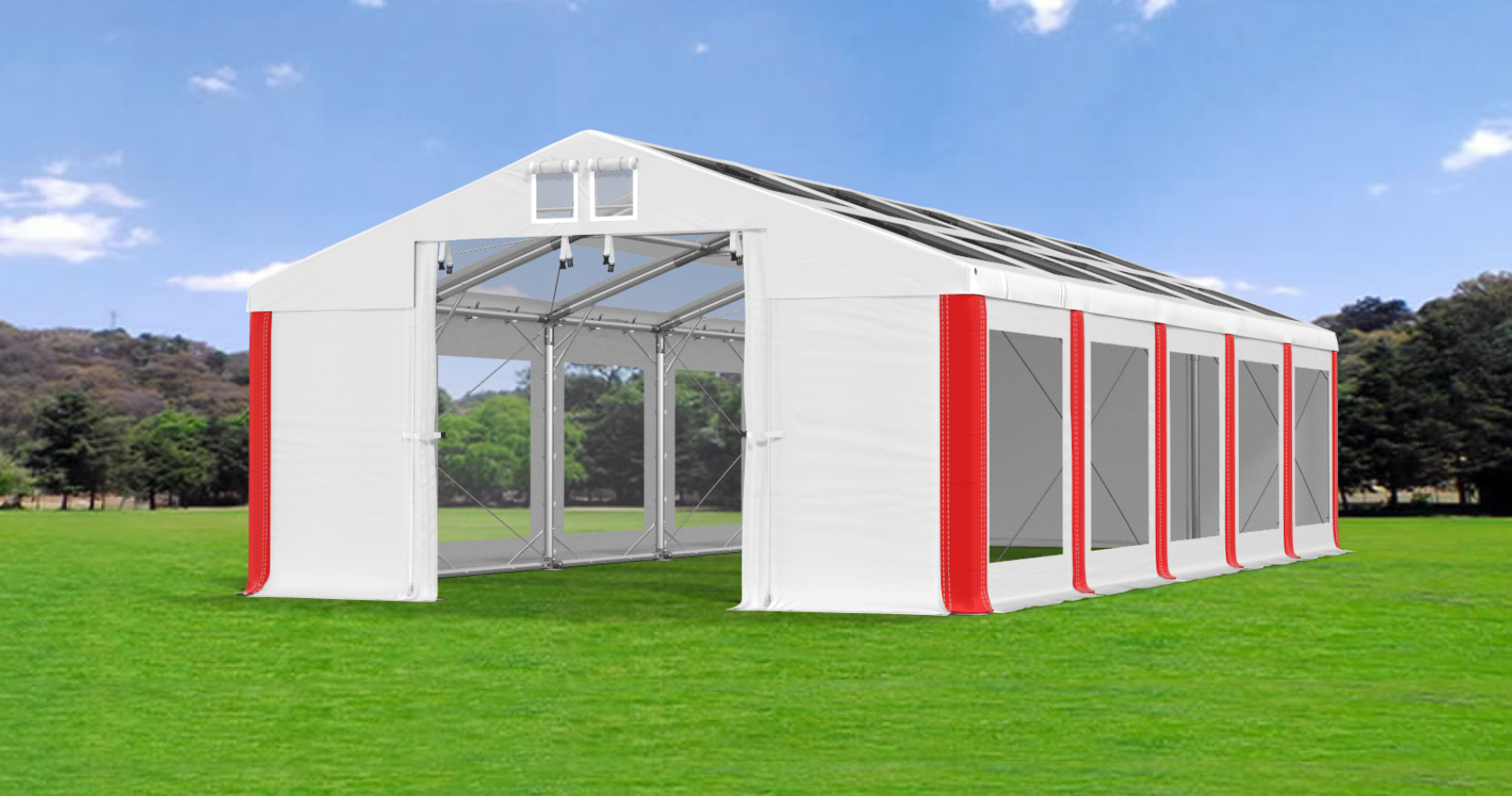 6x12m PVC laohall akendega