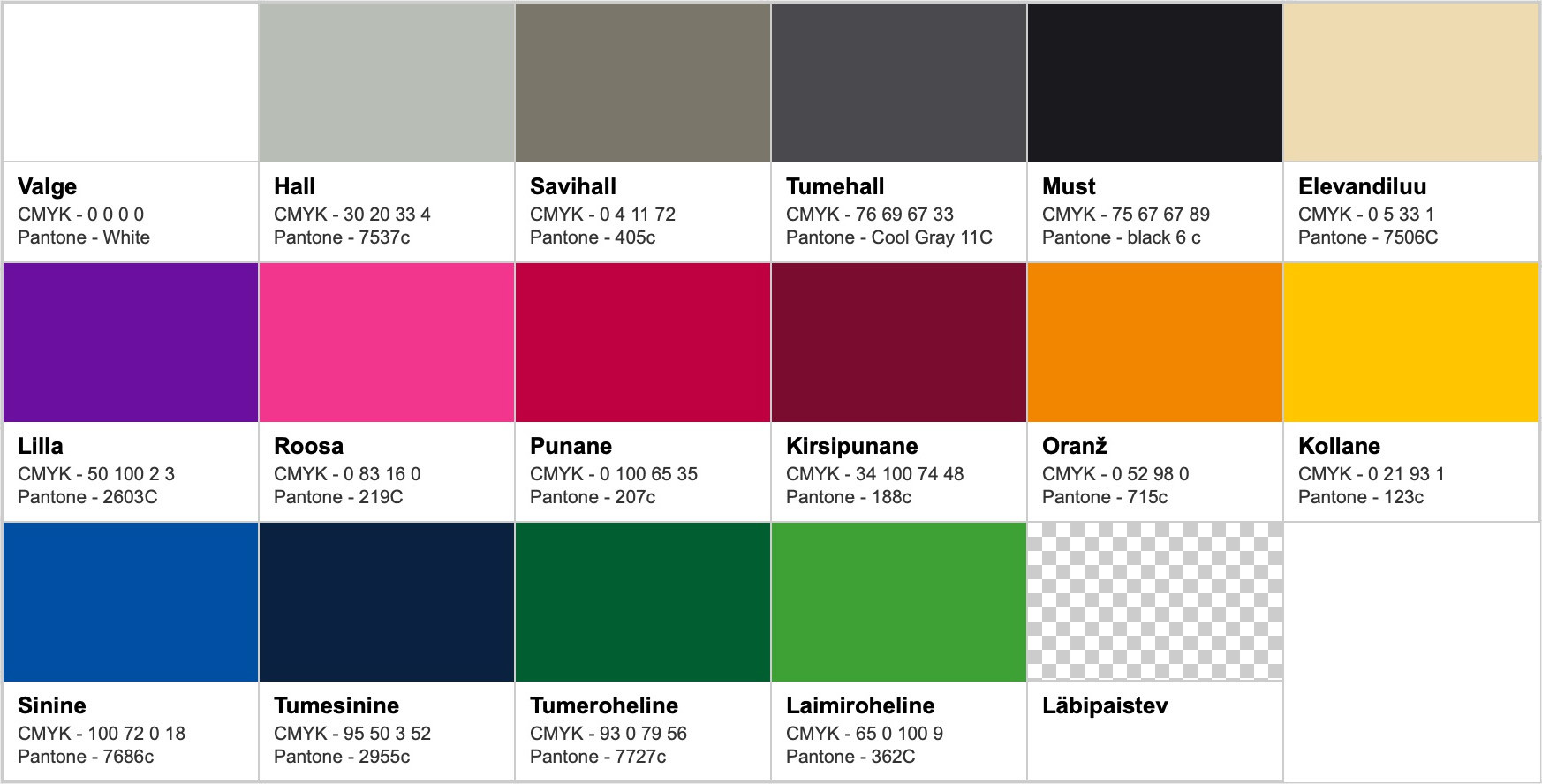 Pop-up telkide värvivalik